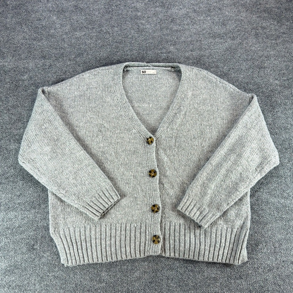 SO Goods For Life Womens XL Gray V-Neck Button Front Knit Cardigan Sweater
